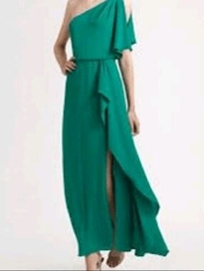 BCBGMaxAzria Kendal One-Shoulder Emerald Green Gown